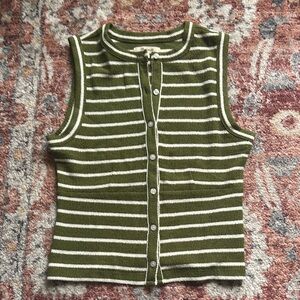 Madewell Green and White Striped Cardigan Tank XS